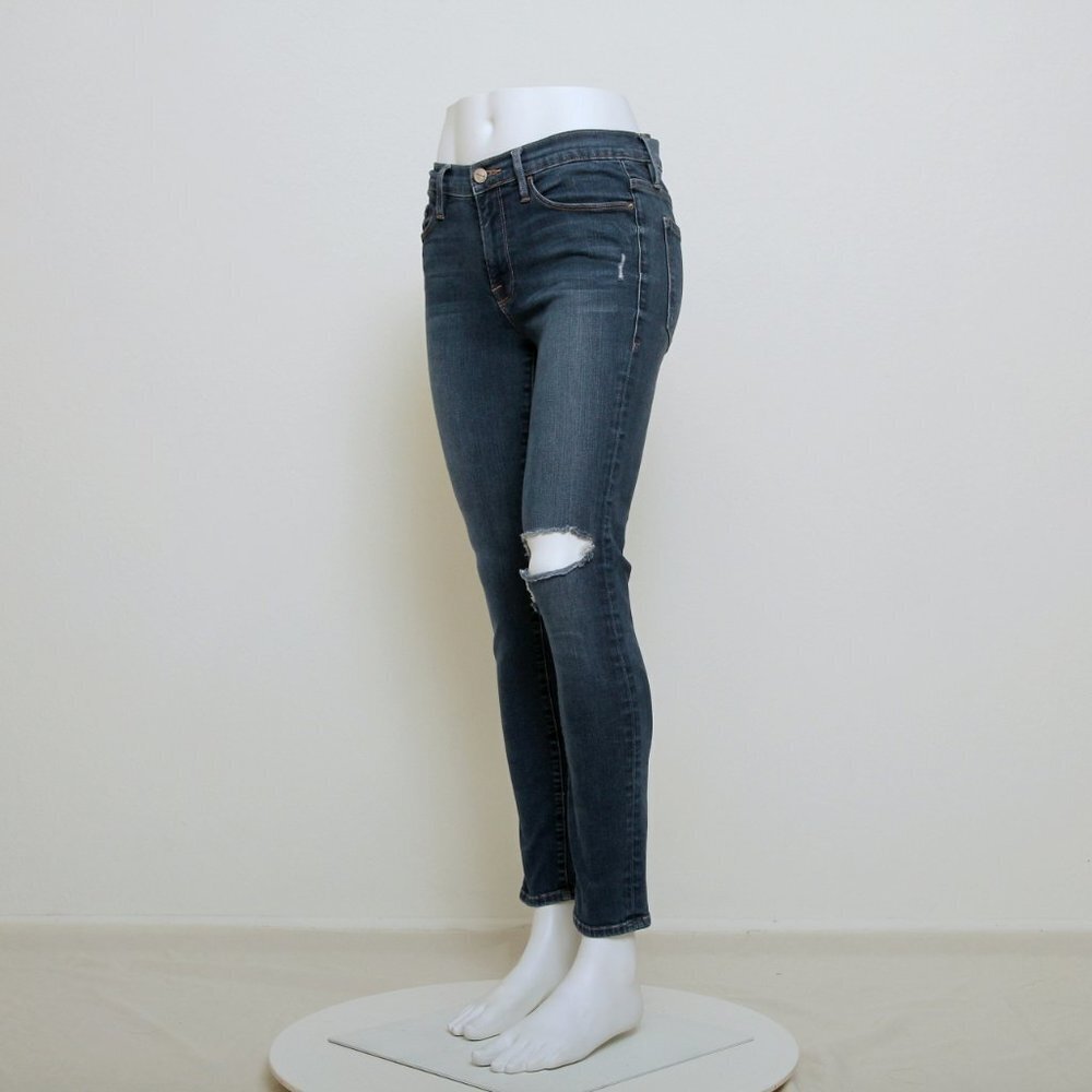 Frame Denim Le Skinny De Jeanne Crop Mid Rise Distressed Jeans